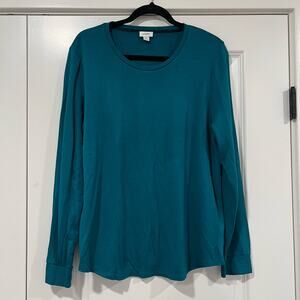 J Crew Womens Long Sleeve Crewneck‎ Top Bright Green/Blue Size XL